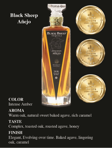 Winner of Best In World - Black Sheep Tequila Anejo - made with old world handcrafted style and no additives