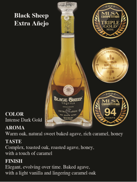 Black Sheep Tequila Extra Anejo - Additive Free Luxury Tequila - Triple Gold Award Winning Extra Anejo